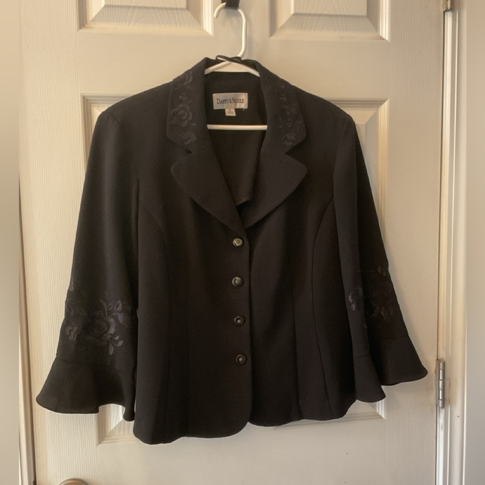 Danny & Nicole Womens Black Embroidered 14 Button Down Dress Jacket